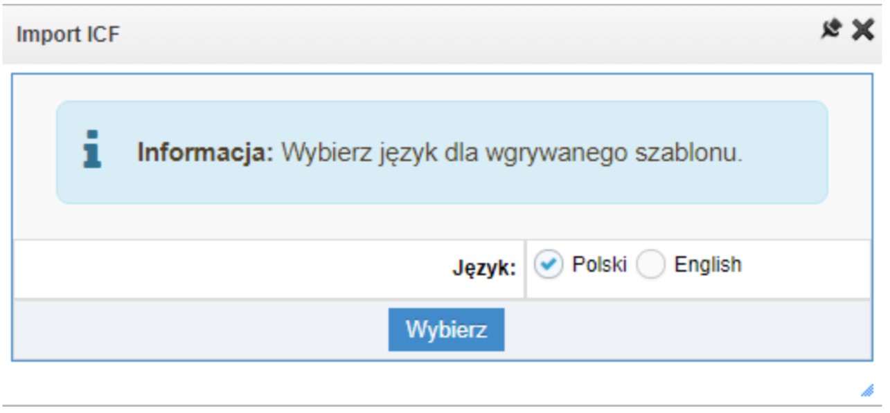 Widok panelu - język